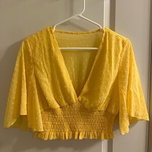 Deep V Neck Swiss Dot Blouse